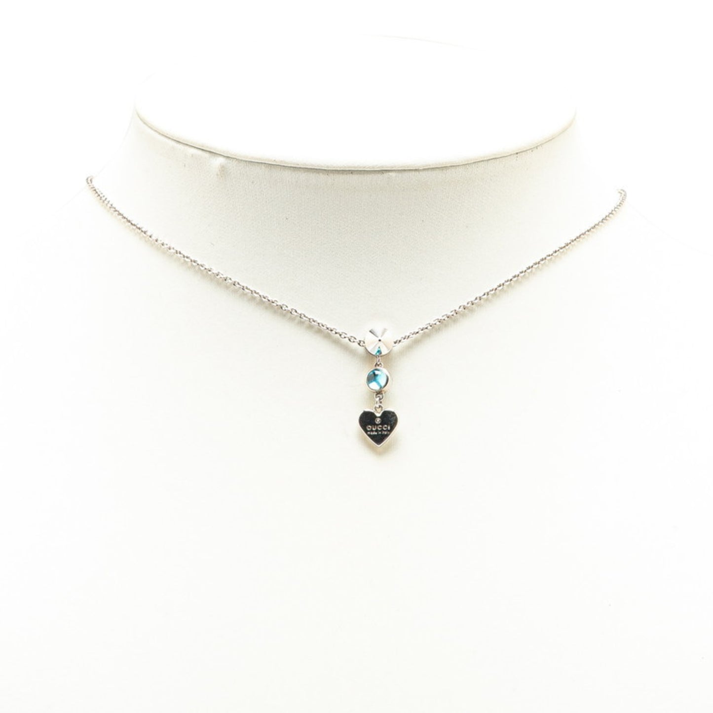 Gucci Heart Stud Rhinestone Necklace in Silver Metal for Women