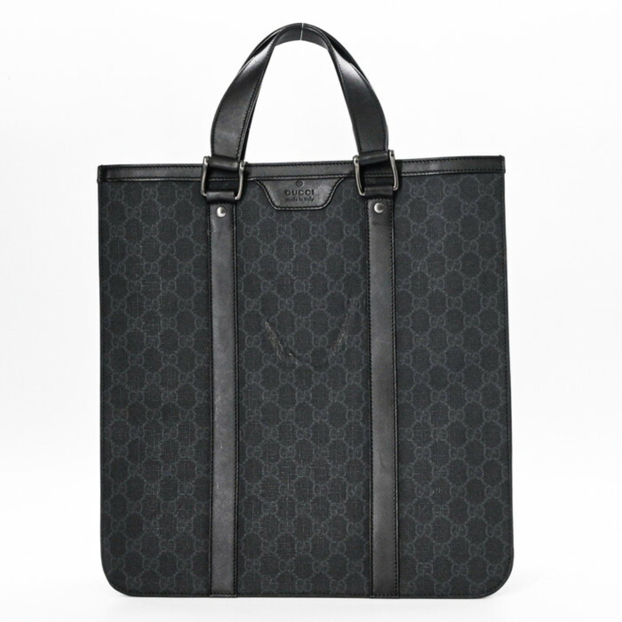 GUCCI GG Supreme Plus Tote Bag Leather Dark Gray Black 322072 — Like New
