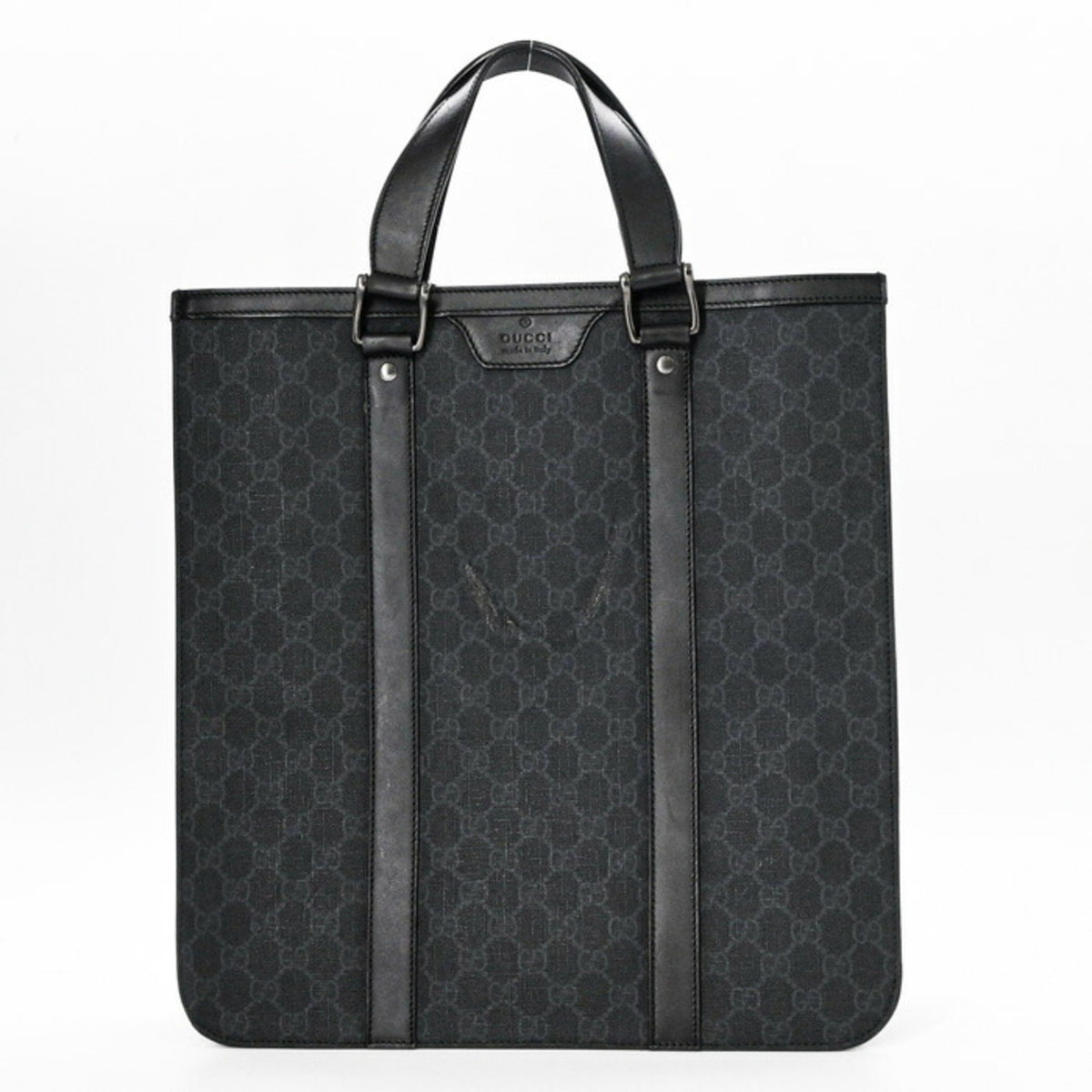 GUCCI GG Supreme Plus Tote Bag Leather Dark Gray Black 322072 — Like New