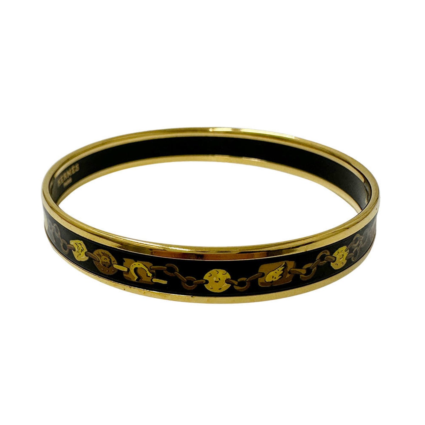 Hermes HERMES bangle, enamel, women's, brand, GP, gold, black, chain motif
