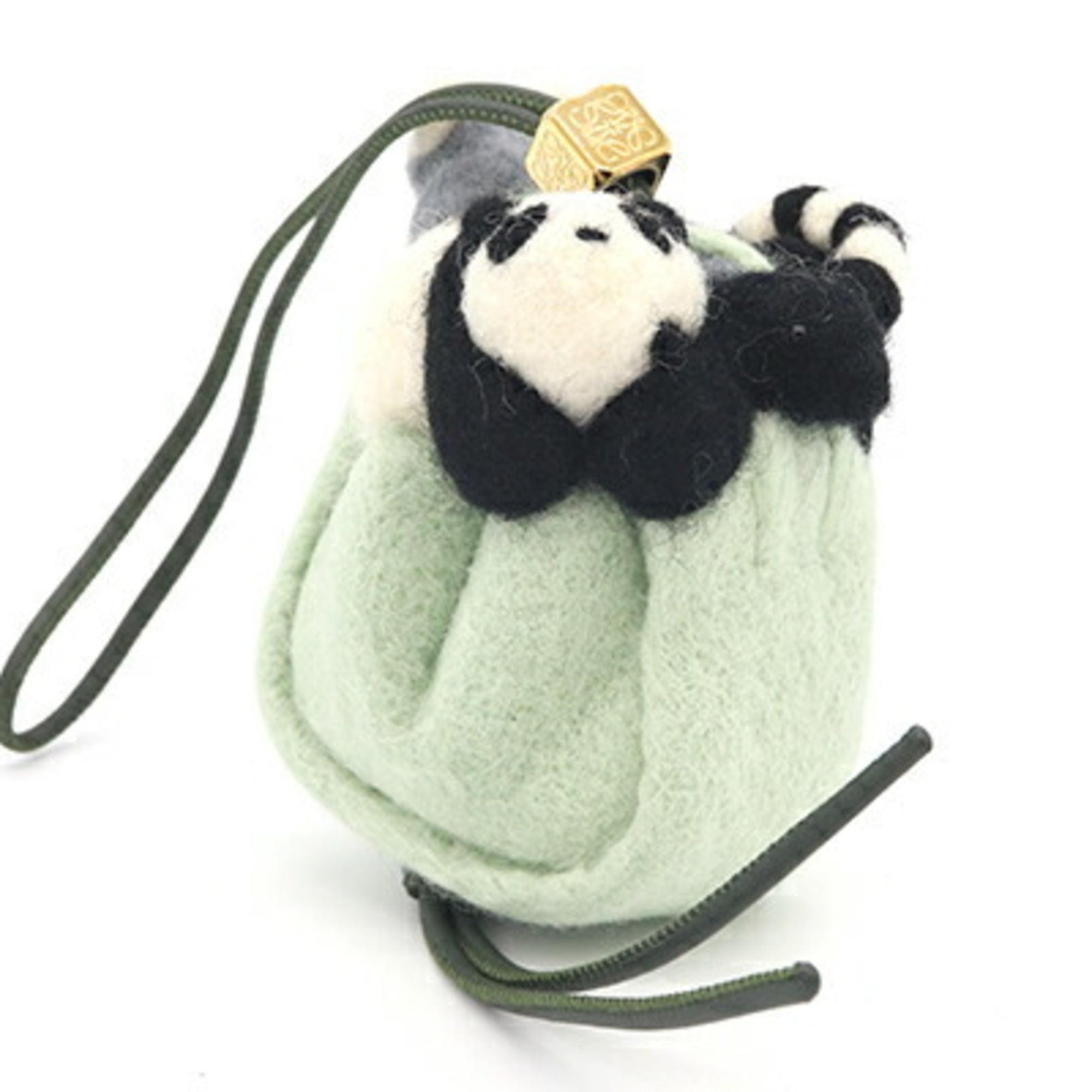 Loewe Accessory Bag Charm, Sna Fujita Collaboration, Green Felt Keychain, Japan Limited Edition, Panda, Women's LOEWE — Like New