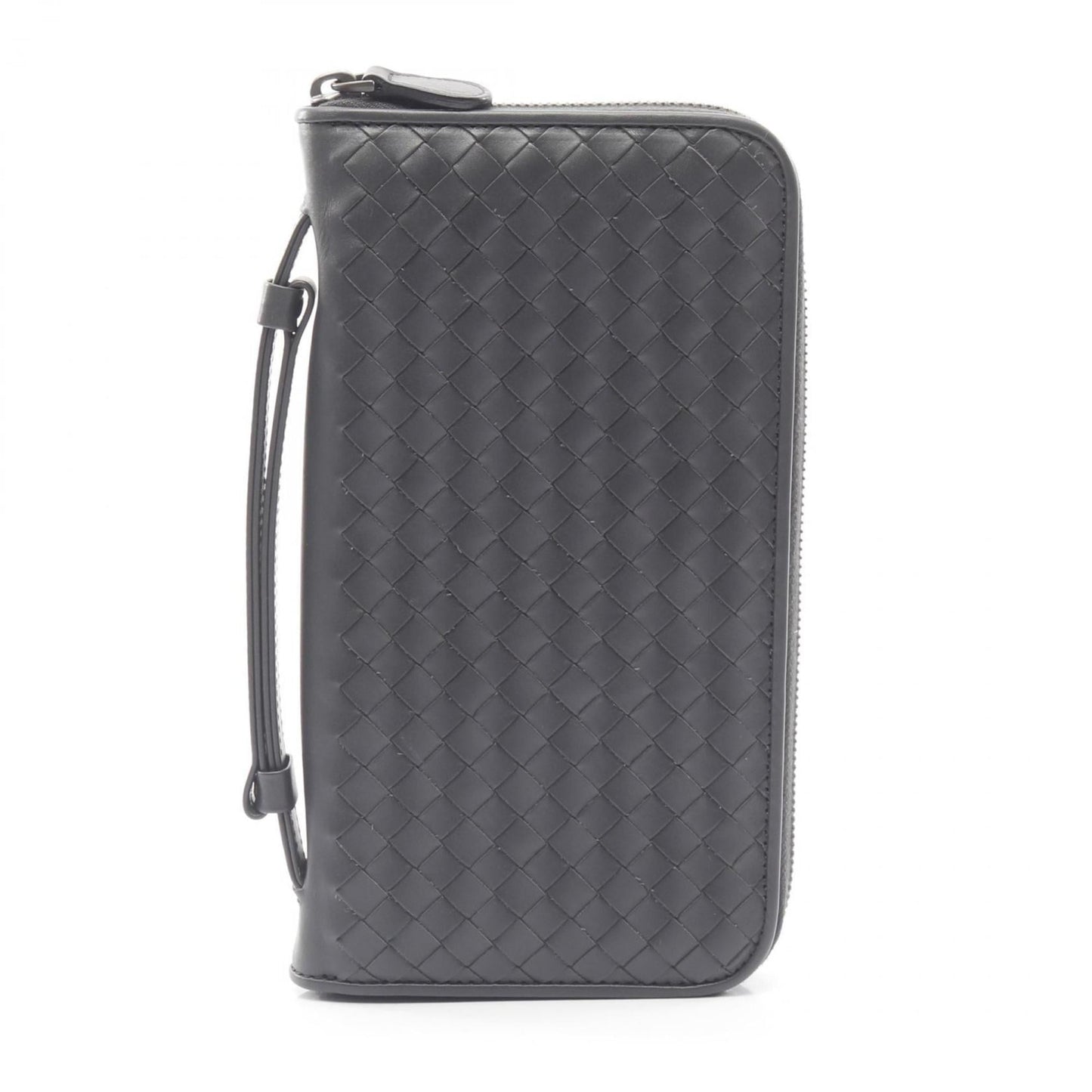 Bottega Veneta Intrecciato Leather Round Long Wallet for Men, Gray