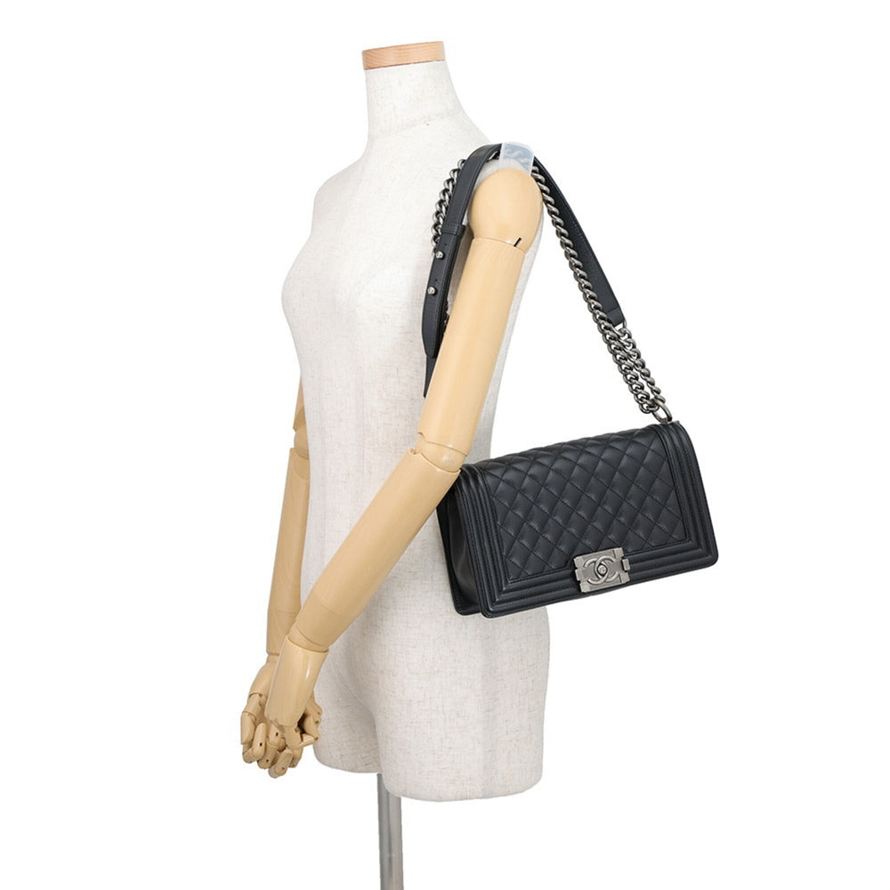 Chanel Chain Shoulder Bag Matelassé Coco Mark Boy 25 Caviar Skin A67086 CHANEL Black Handbag Women's — Like New