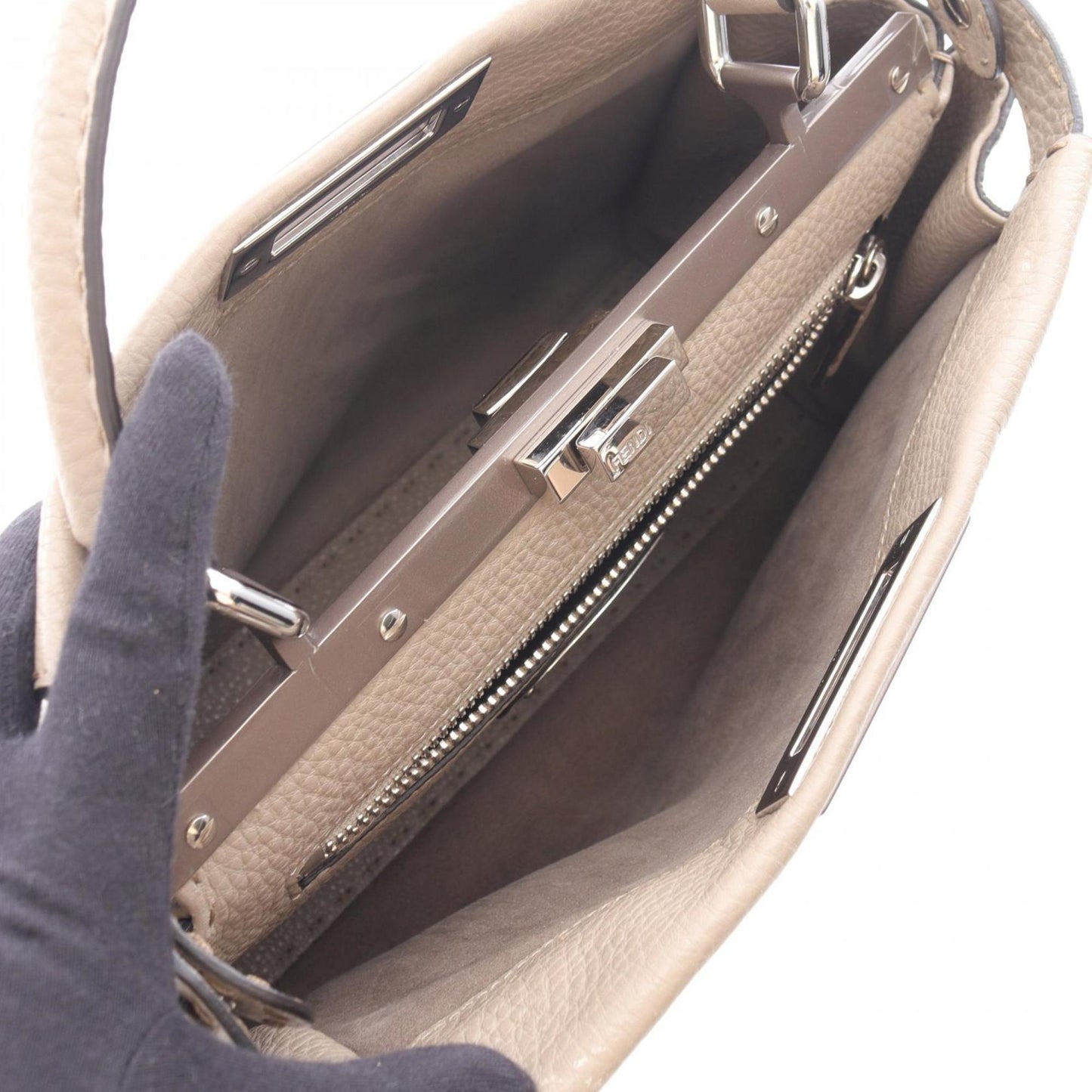 Fendi Peekaboo Regular Handbag, Leather, Women's, Beige, 8BN290