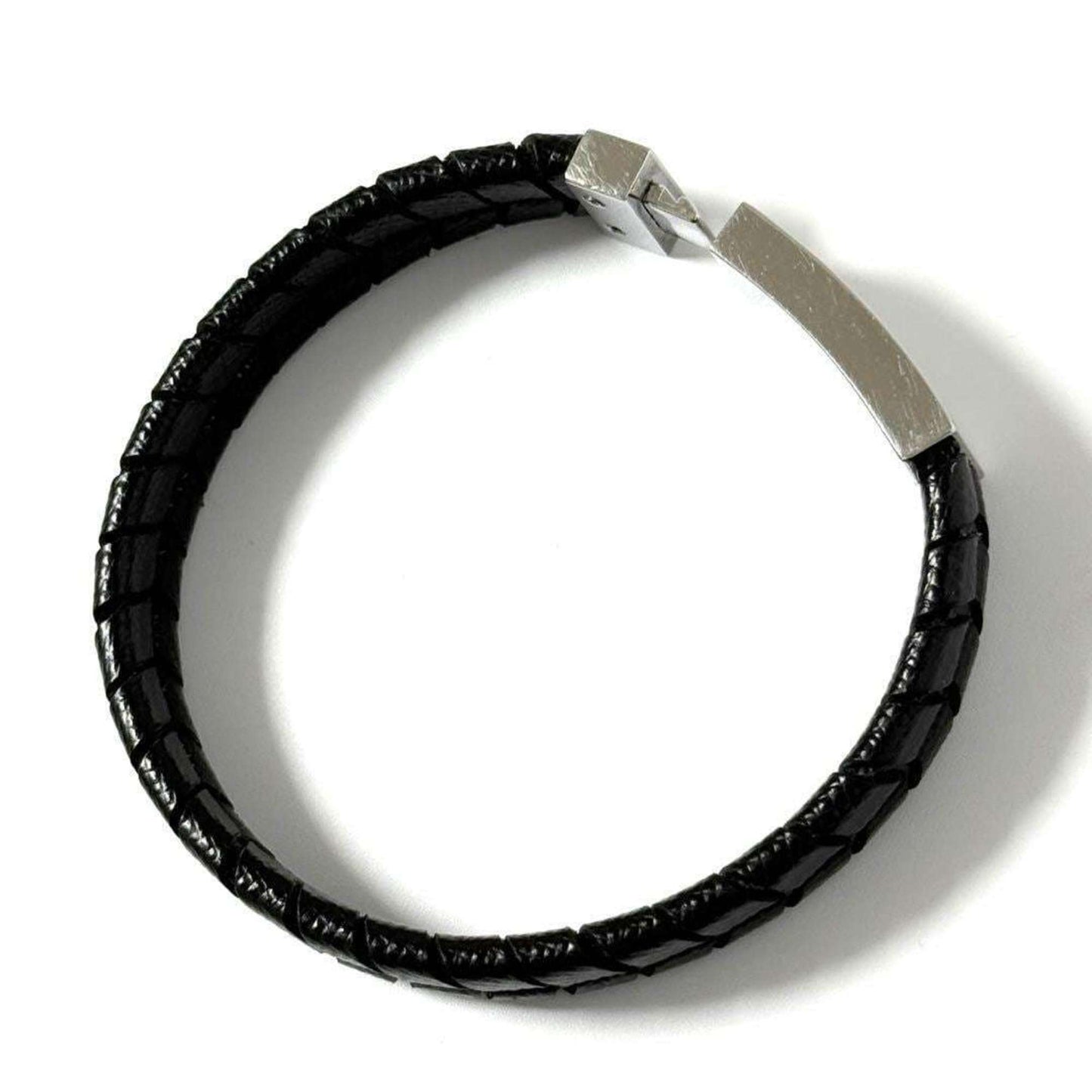 Prada Men's Logo Plate Leather Bracelet Black