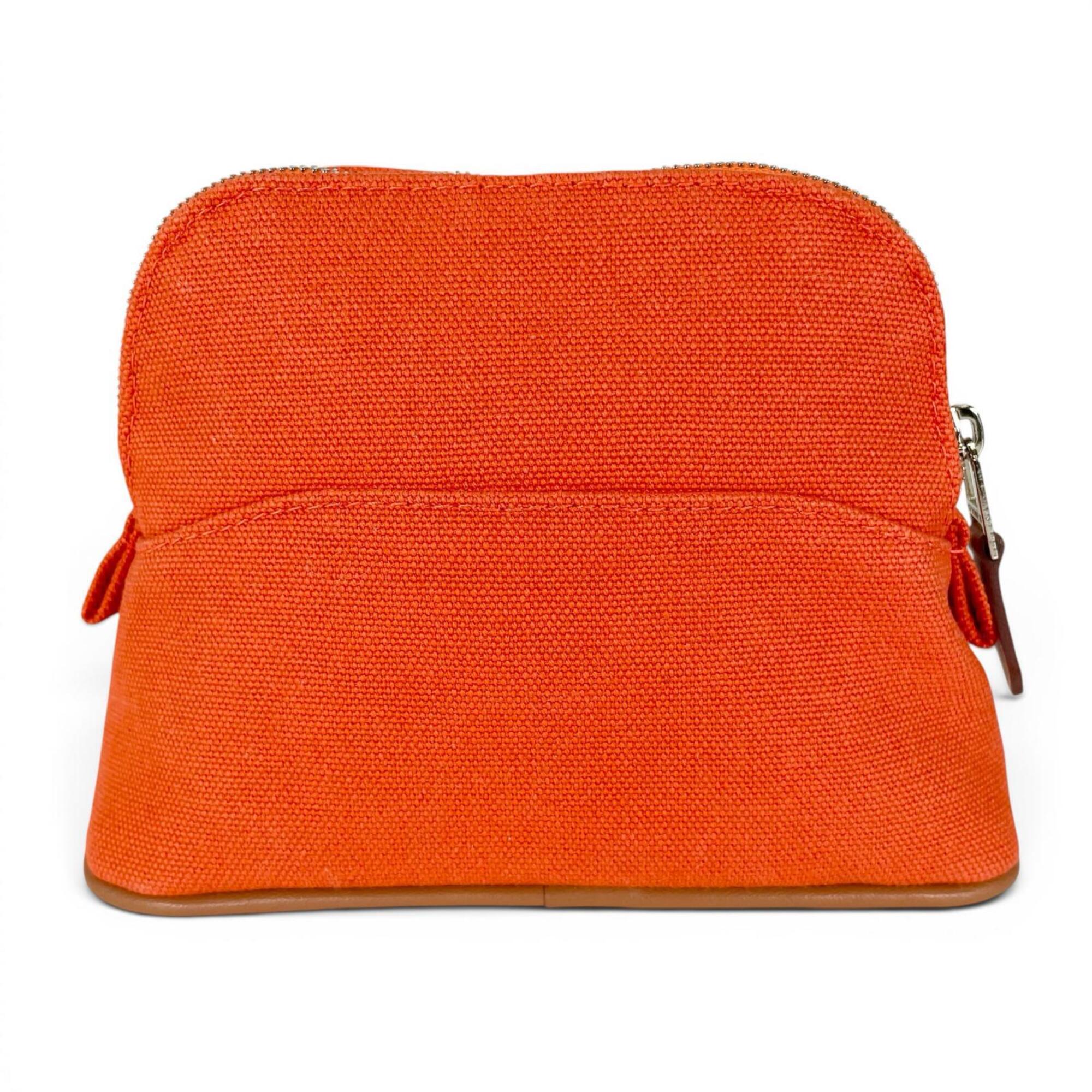 HERMES Bolide Mini Pouch, Toile H, Cosmetic Travel Case, Small Item Orange, Made in France, Women's — Like New