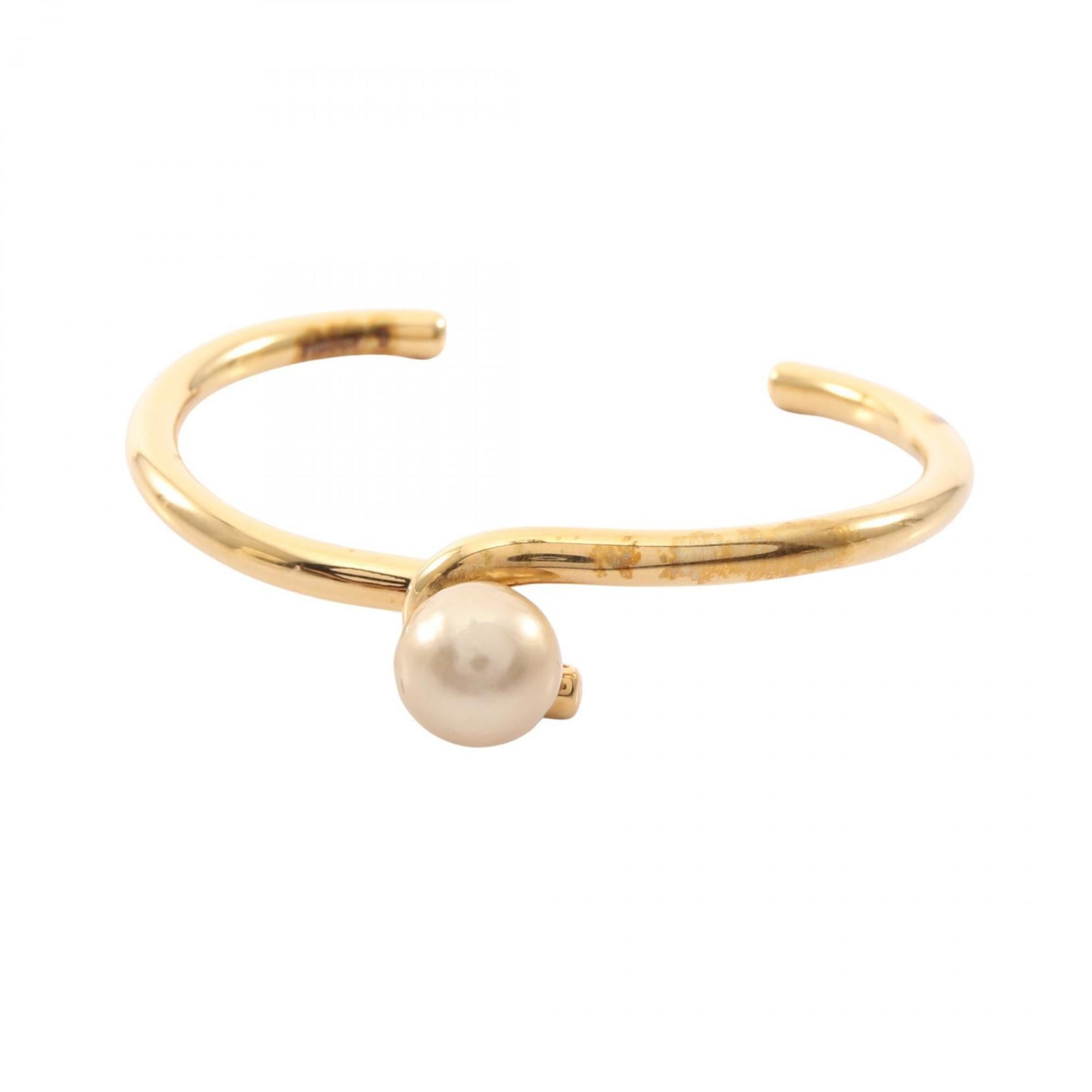 Celine Knot Pearl Bangle, Gold Plated, with Faux Pearls, Women's, and White