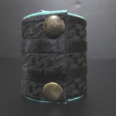 01A CHANEL Harako Leather Wide Bangle Bracelet, Black x Blue, Women's — Like New
