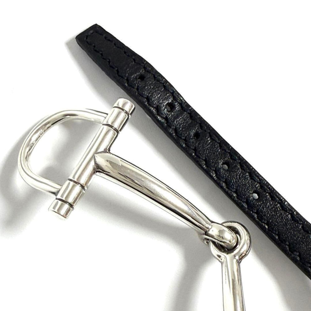Hermes Horsebit Bracelet, Silver, Leather, Black, 16cm — Like New