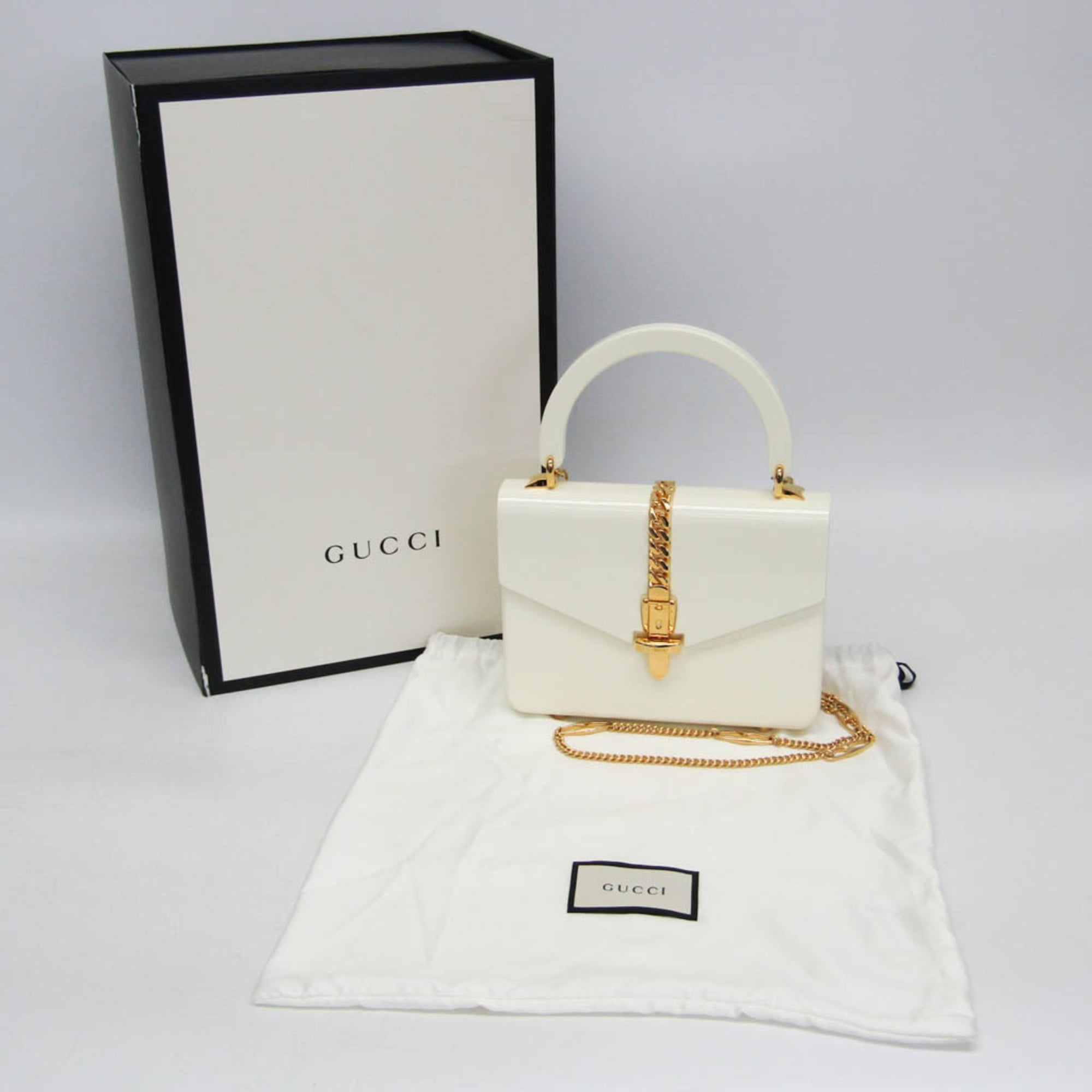 Gucci Sylvie 1969 Acrylic Mini 589482 Women's Acrylic Handbag,Shoulder Bag White — Like New