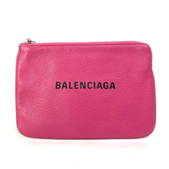 BALENCIAGA 492465 Logo Everyday Pouch M Bag Clutch Leather Women's Pink — Like New