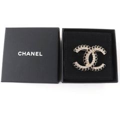CHANEL A22B Coco Mark Brooch, 2022 Model, Large, Gold Tone, Black Stone, Clear Black, Comes with Box and Dust Bag, Made in Italy, Women's — Like New