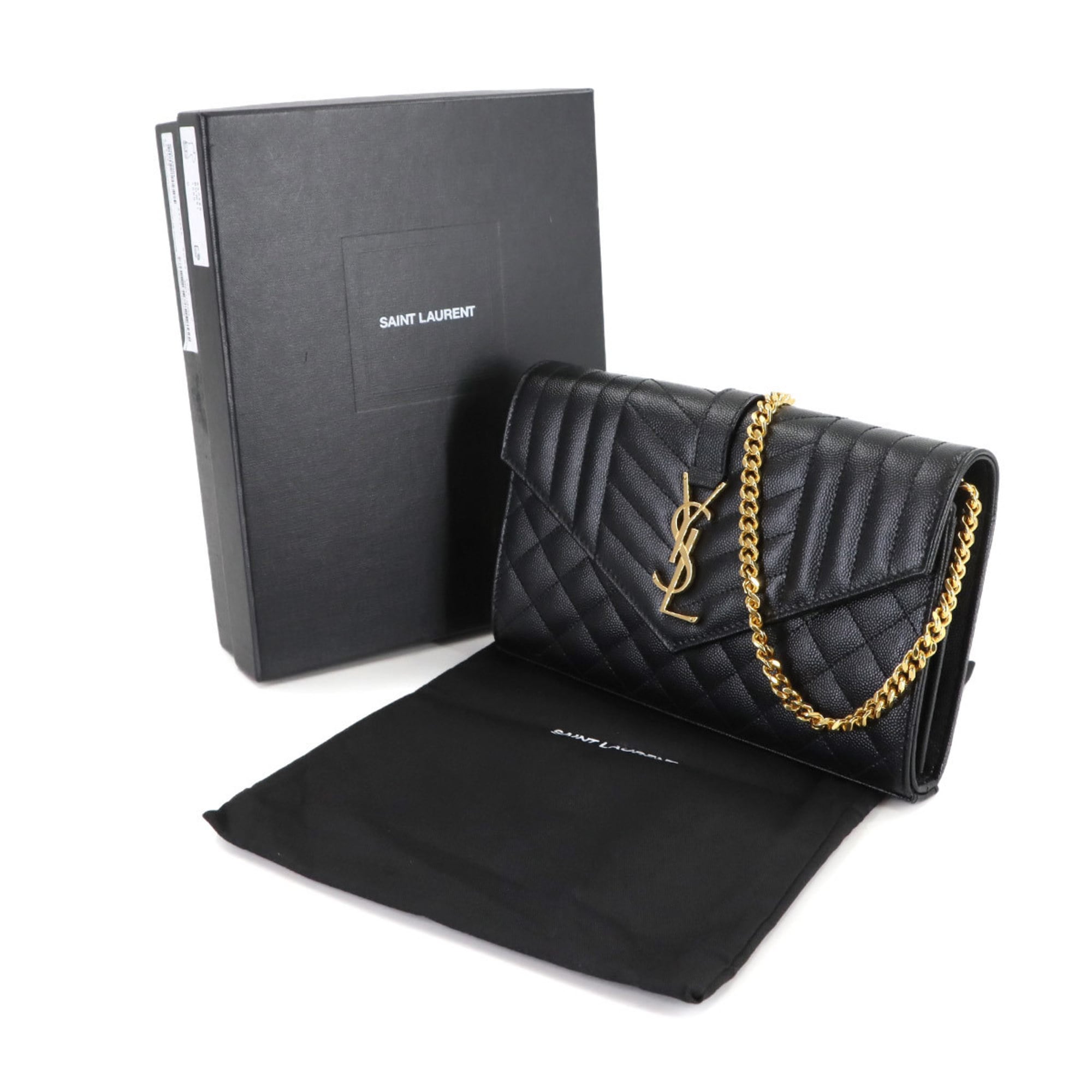 Saint Laurent Cassandre Chain Wallet, Black Leather with Gold Hardware, 620280
