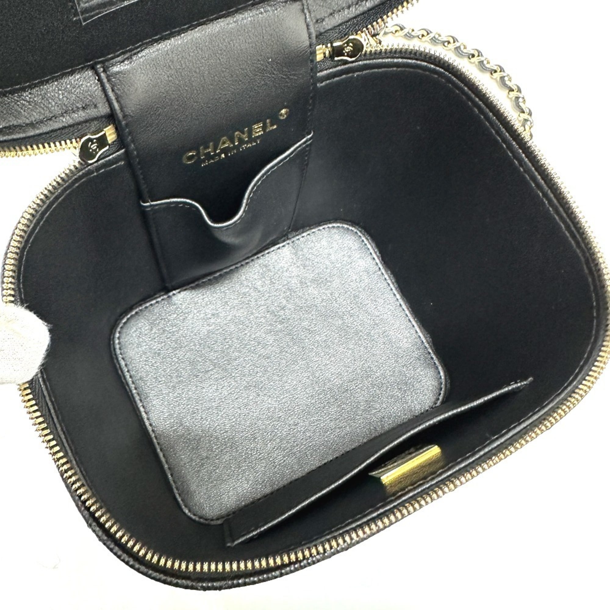 CHANEL AS2362 Coco Mark CC Matelasse Quilted Chain Bag Shoulder Handbag Vanity Caviar Skin Women's Black G-231125-90 — New - Store Return