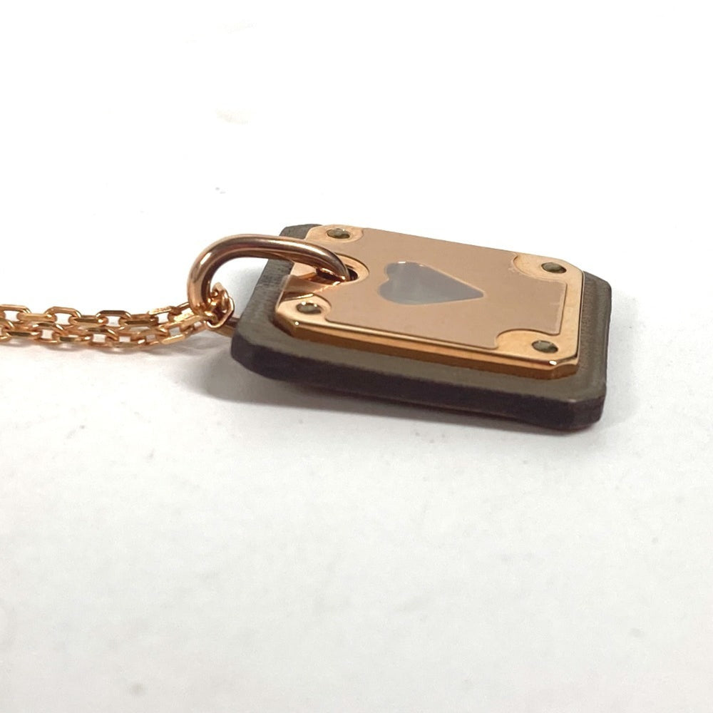 HERMES Hermes Heart Chain Asdukur PM Pendant Necklace Metal Leather Women's Etoupe Gray x Pink Gold Similar E-240605-15 — Like New