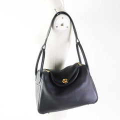 HERMES Lindy 30 Gold Hardware Taurillon Clemence Shoulder Bag Black B Stamp Comes with Dust Made in France Women's — Like New
