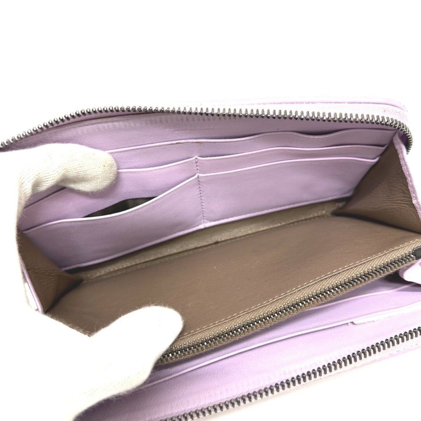 BOTTEGA VENETA 114076 Intrecciato Wallet, Round Zipper Leather, Women's, Purple