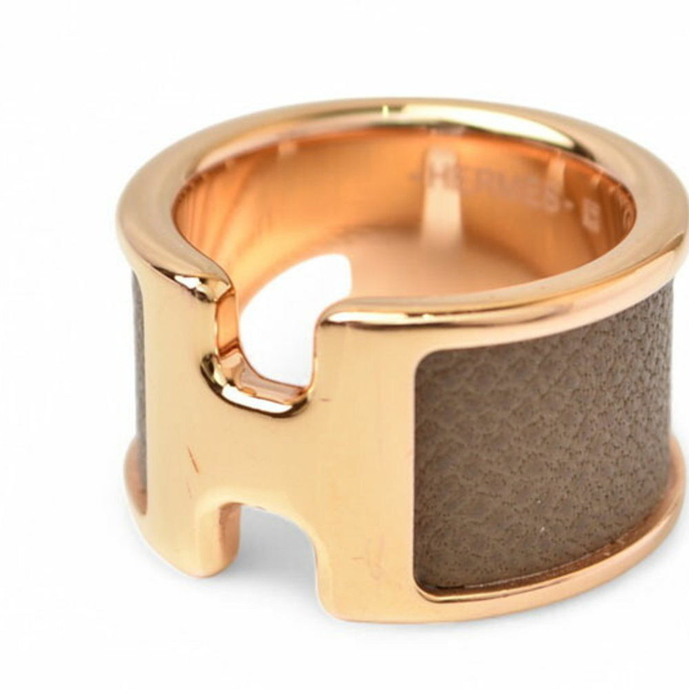 Hermes Ring/Olympe GM HERMES Leather/Metal S Size/Approx. Size 11 Etoupe/Gold — Like New