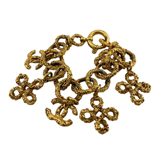 CHANEL Clover Lava Bracelet, Ankle Bangle, Gold, Unisex, 93P, with Rice