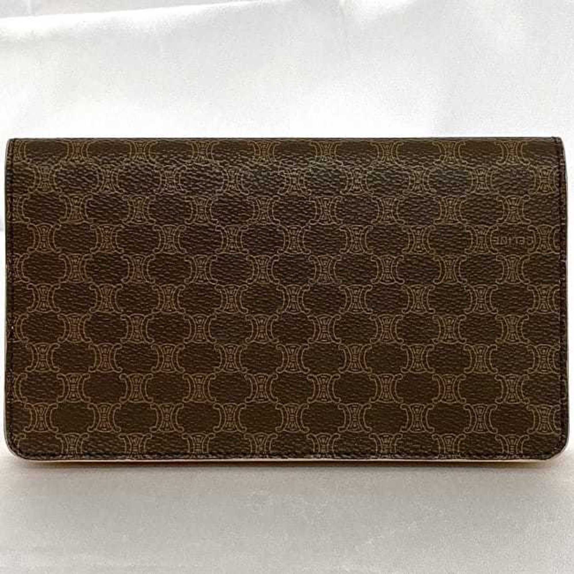 CELINE Bi-fold Long Wallet Brown Macadam ec-20447 Billfold PVC Leather Women's