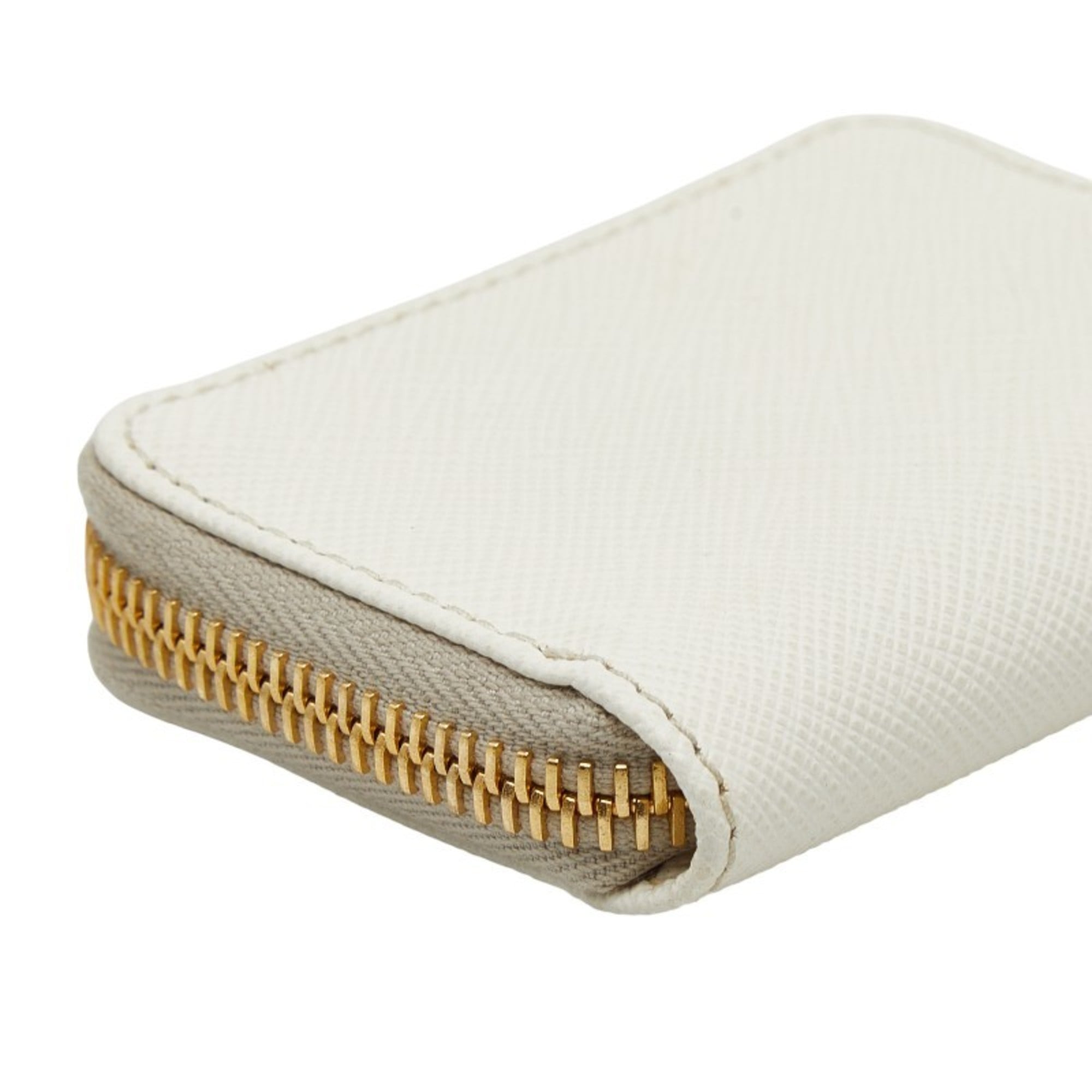 Prada Triangle Logo Plate Bag Charm, Wallet/Coin Case, Accessory 1TL085, White Saffiano Leather, Women's, PRADA