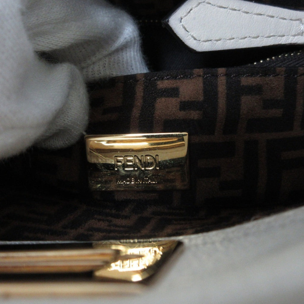 FENDI Peekaboo Mini Handbag/Shoulder Bag, Off-White, Women's