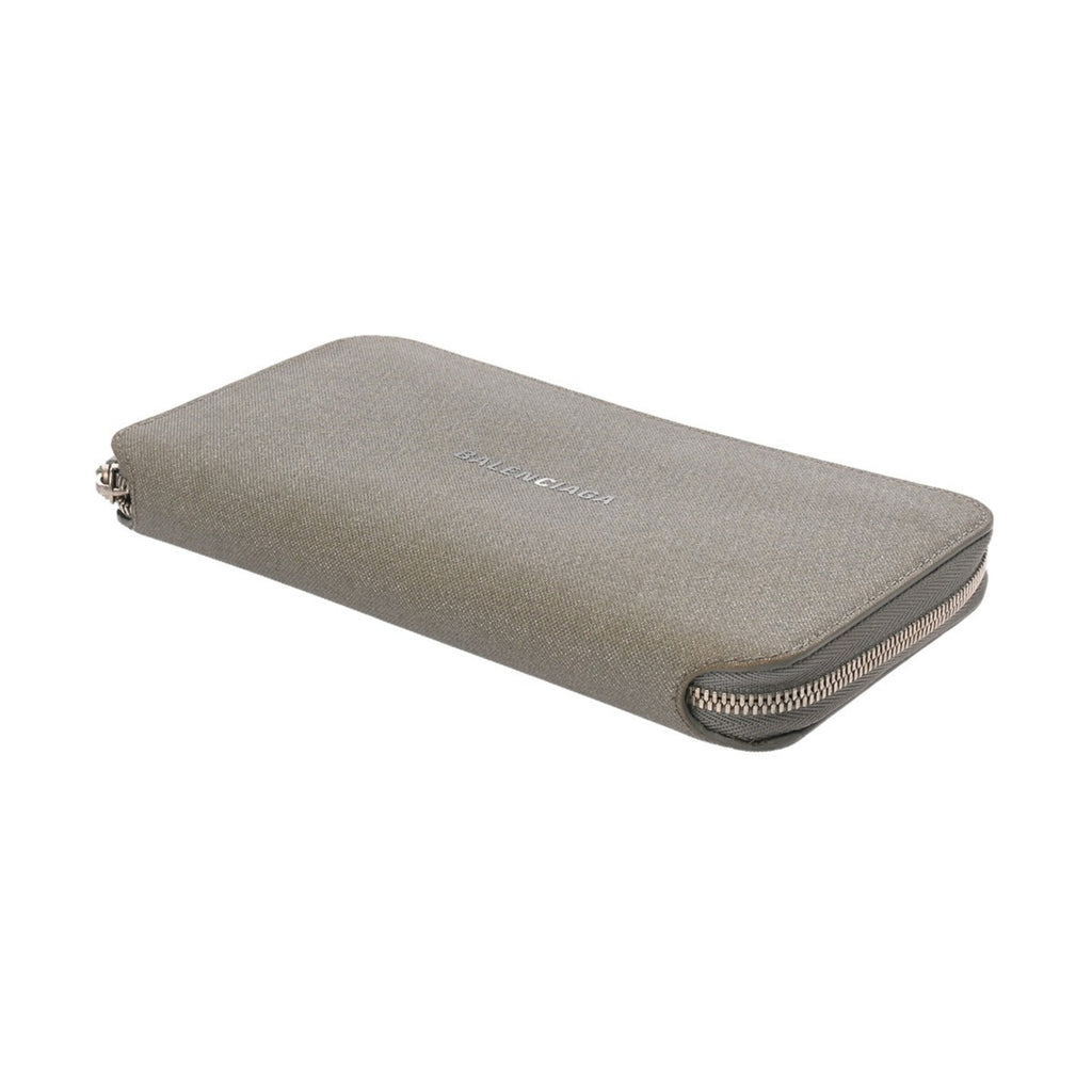 BALENCIAGA Silver Zip-Around Wallet with Hardware, 594290, Unisex, Glitter Material, Long