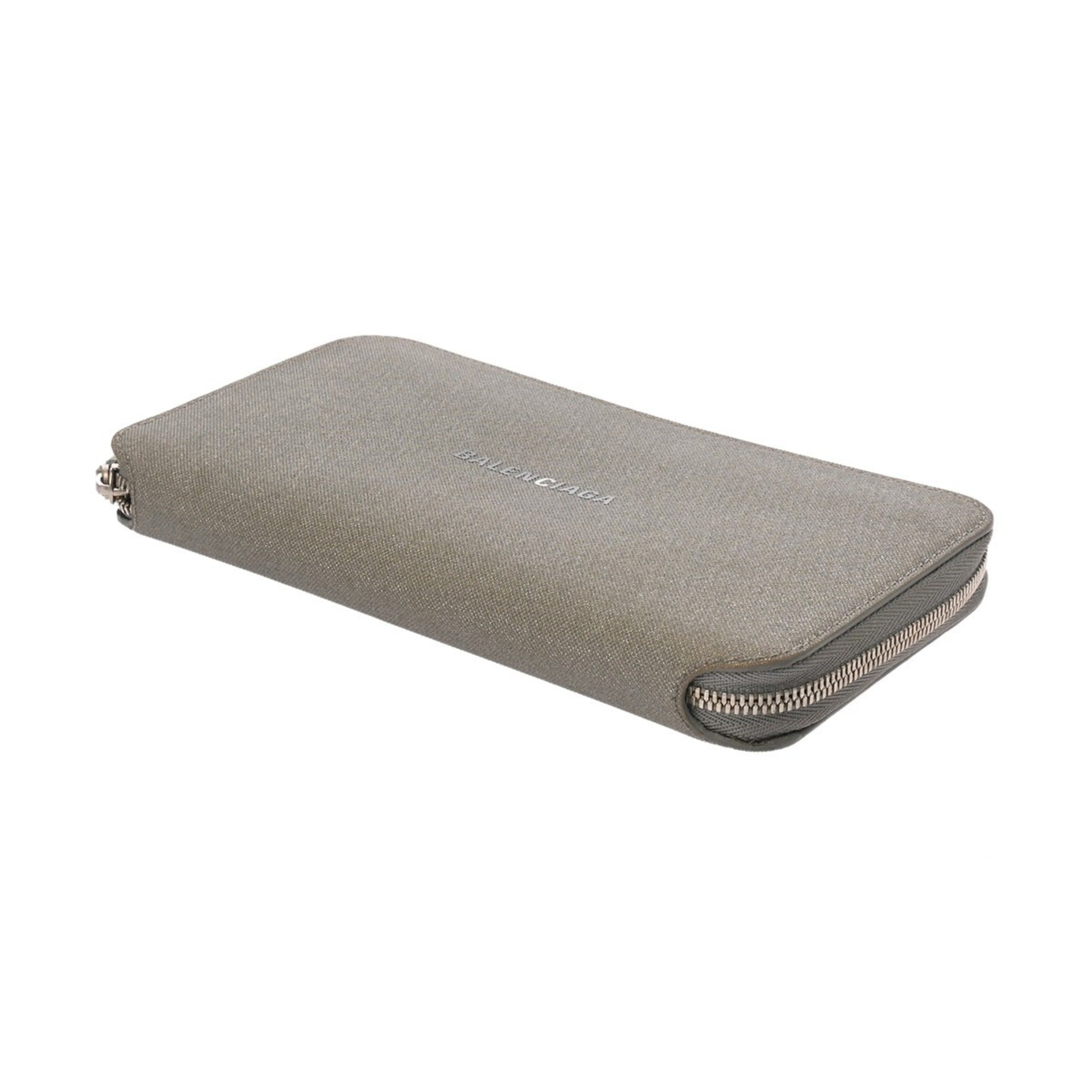 BALENCIAGA Silver Zip-Around Wallet with Hardware, 594290, Unisex, Glitter Material, Long