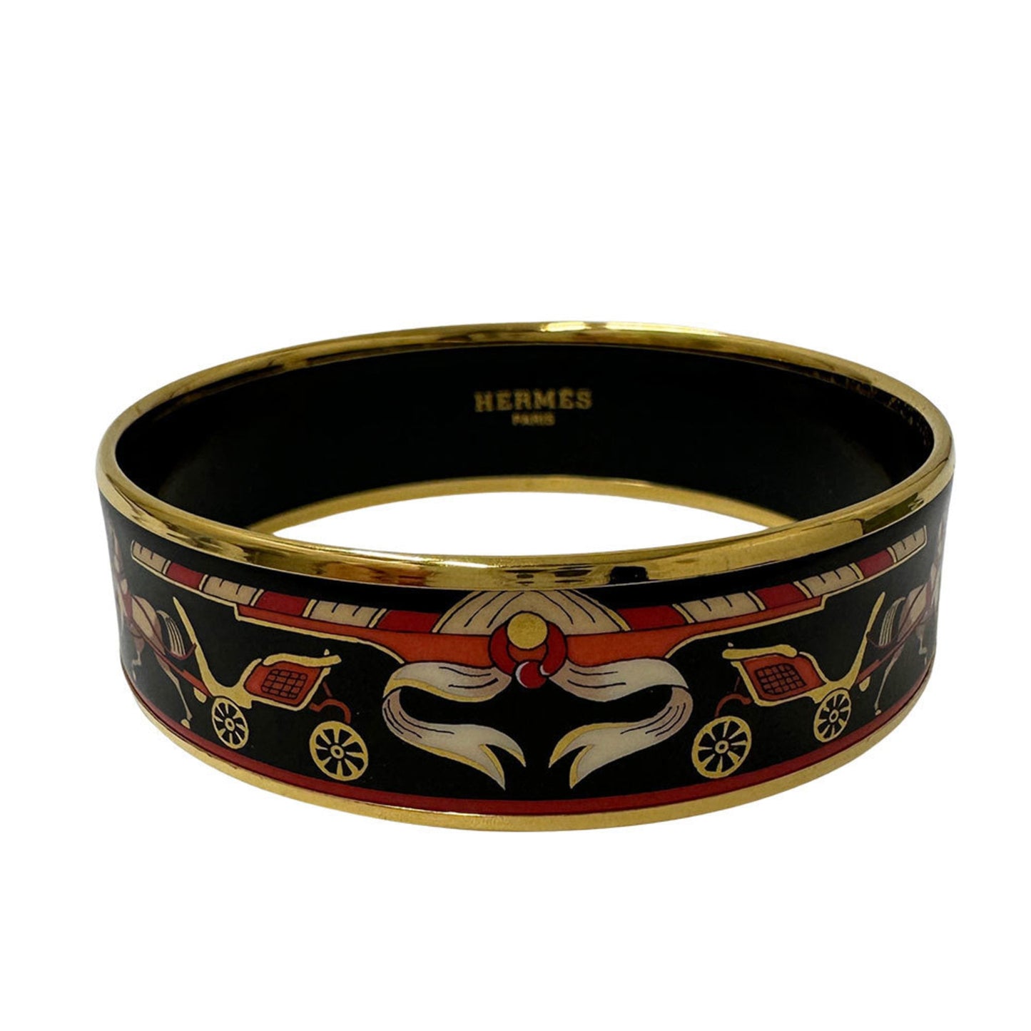 Hermes Hermès GM Enameled Bangle, Women's, GP Black Gold Cloisonne, Horse Bracelet