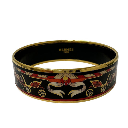 Hermes Hermès GM Enameled Bangle, Women's, GP Black Gold Cloisonne, Horse Bracelet