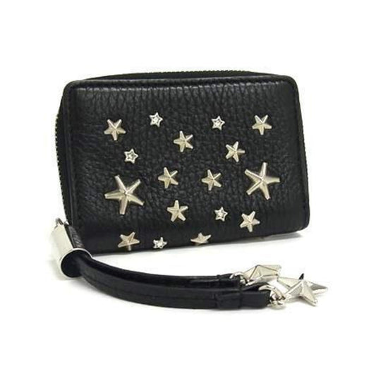 JIMMY CHOO Nelly Wallet/Coin Case in Black Leather with Round Star Studs for Women