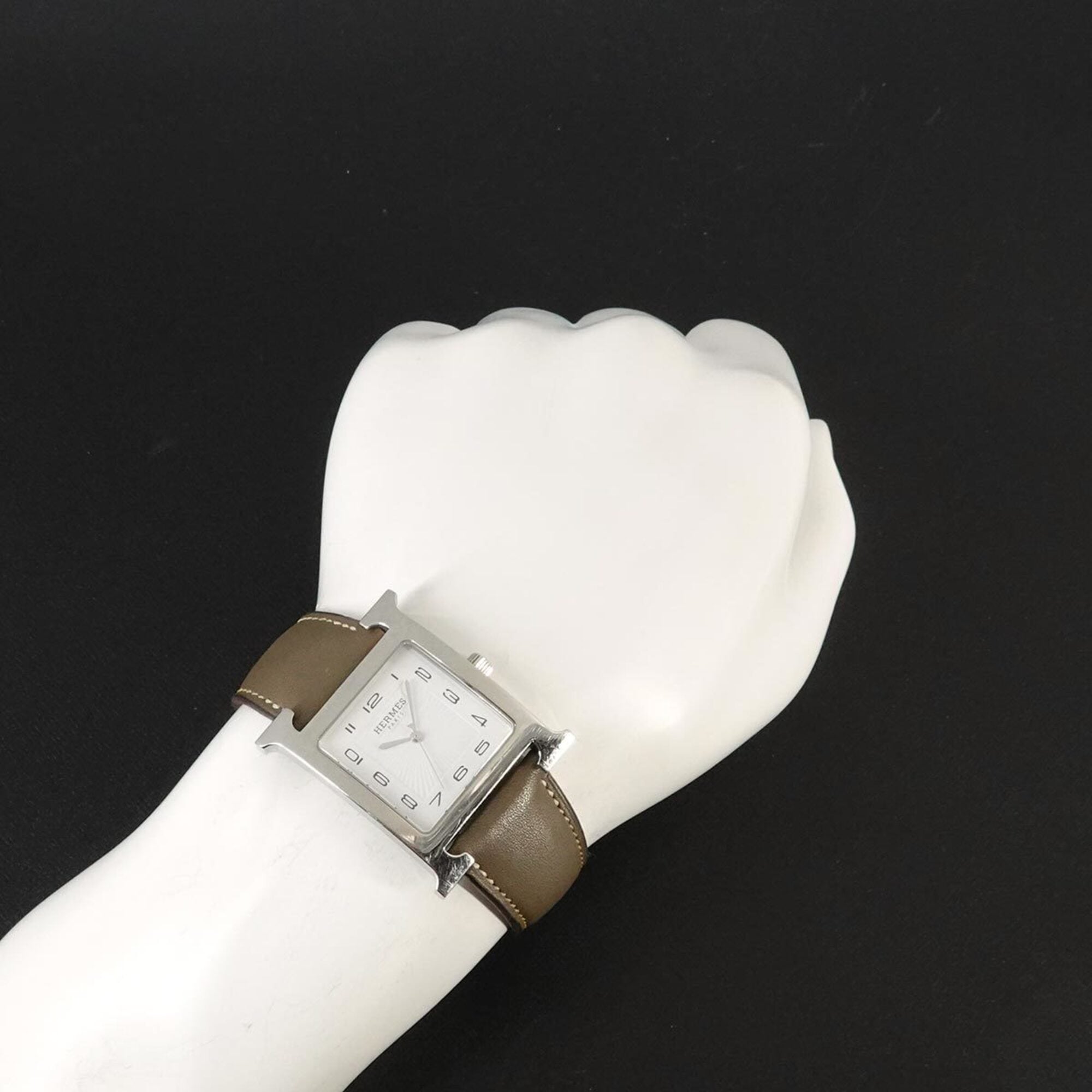 Hermes H-Watch HH1 810 Men's Watch Date White Gray Quartz H — Very Good