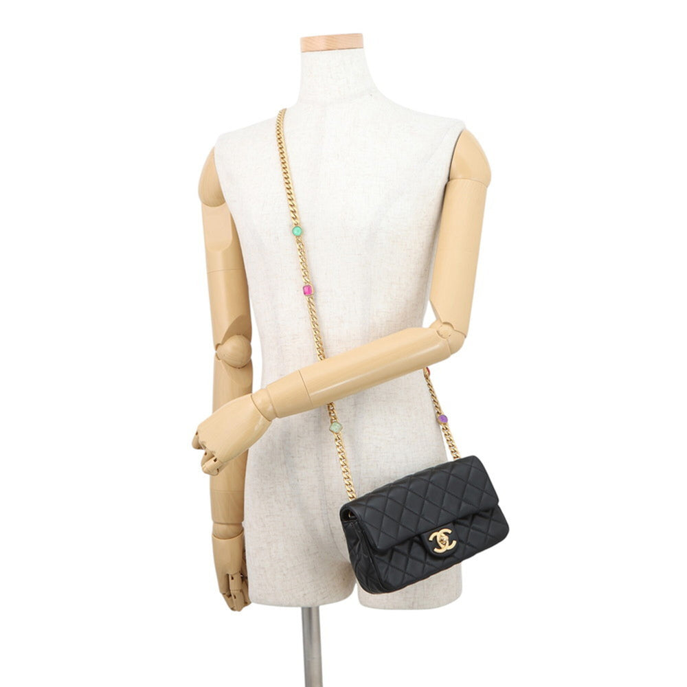Chanel Chain Shoulder Bag, Coco Mark, Mini Matelassé, Lambskin, AS2380, CHANEL, Black, Handbag, Women's, CHANEL — Like New