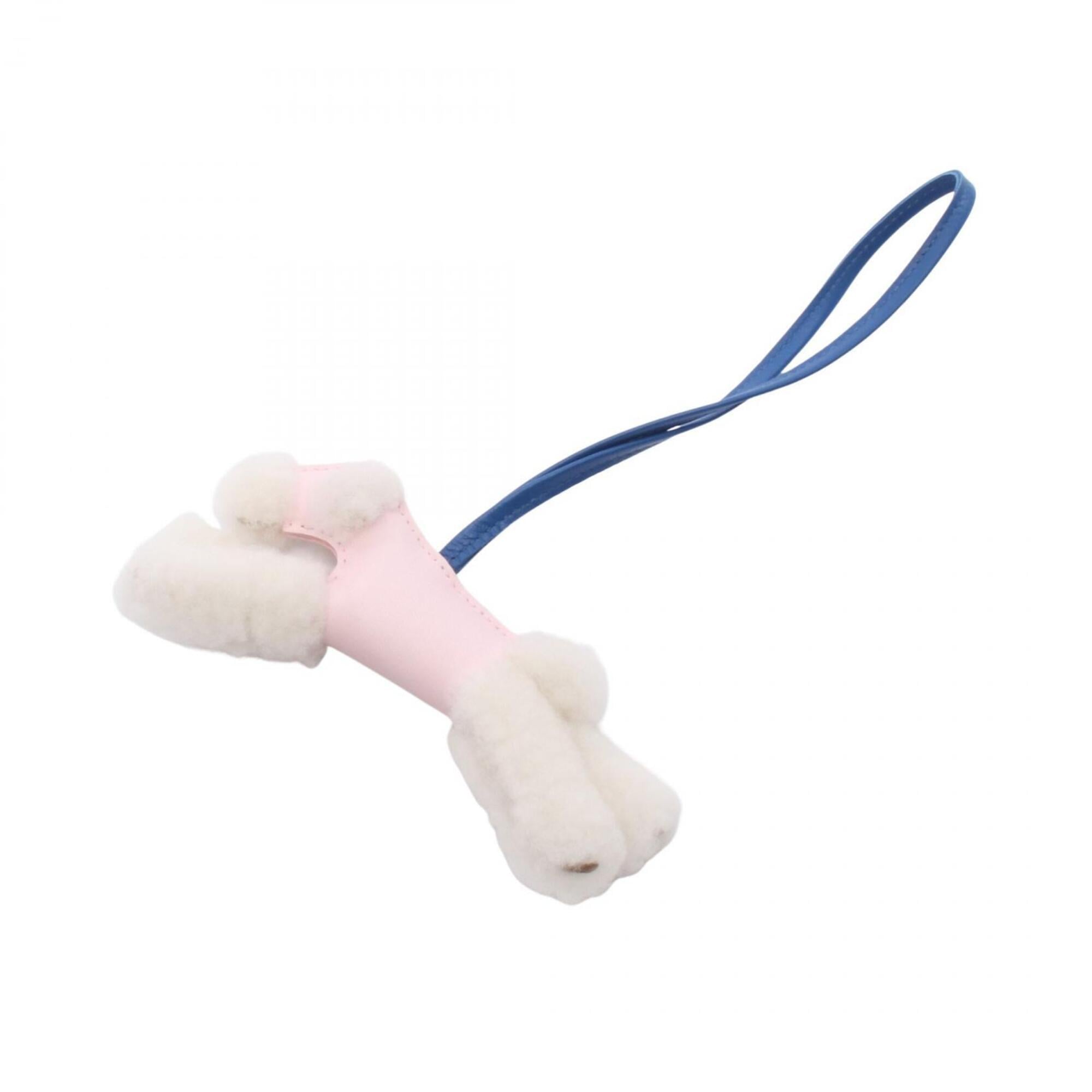 Hermes Buddy Charm Rose Darling Blue France Accessory Sheepskin Agneau Milo Women's Pink White — New - Store Return