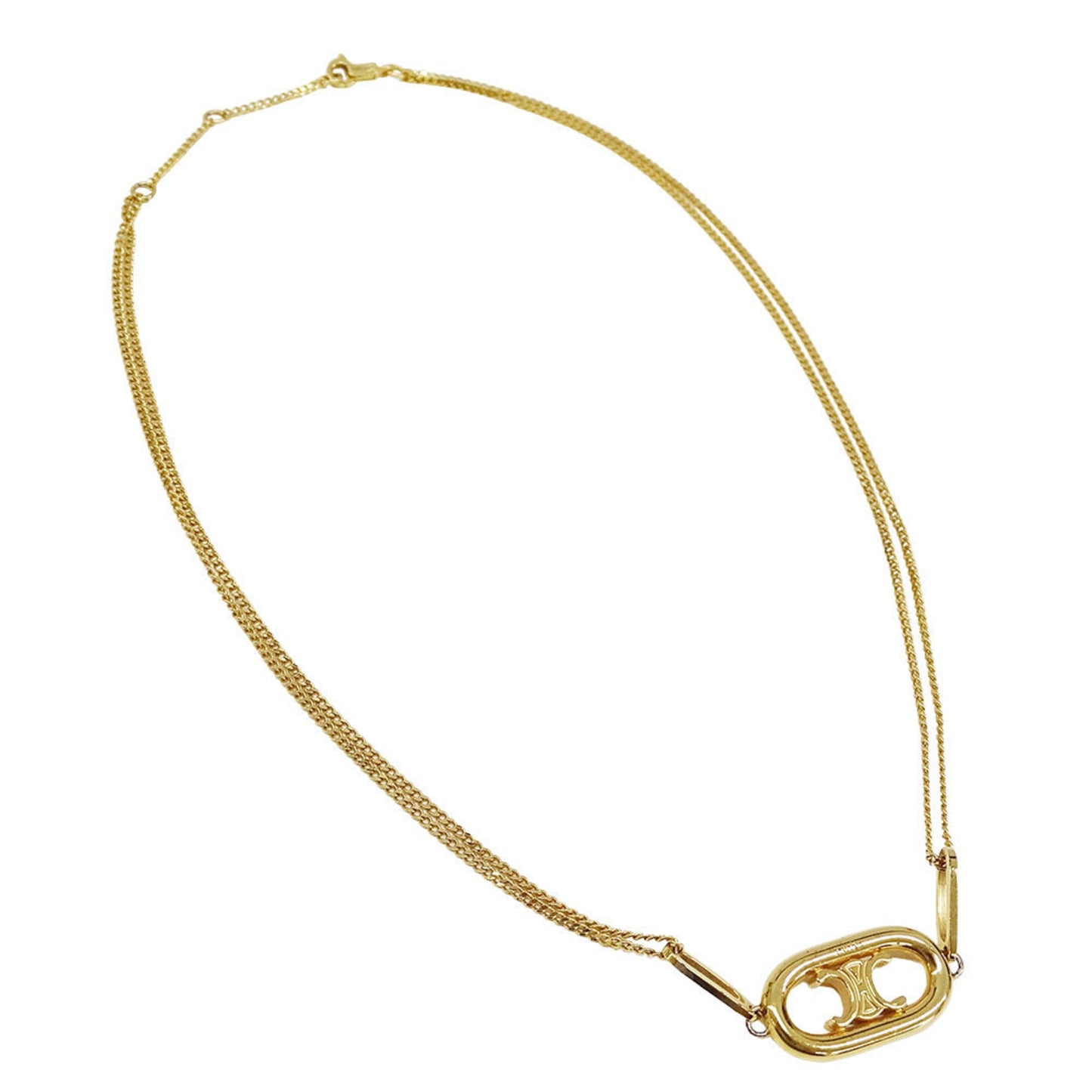 Celine Triomphe Gold Double-Strand Necklace for Women, Accessory with Logo