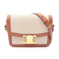 Celine Teen Triomphe Shoulder Bag, Canvas and Leather, Women's, Ivory Brown