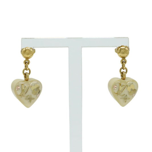 LOUIS VUITTON Boucle d'oreille Inclusion Earrings with Heart Motif, GP Resin, Creme Beige, M66281