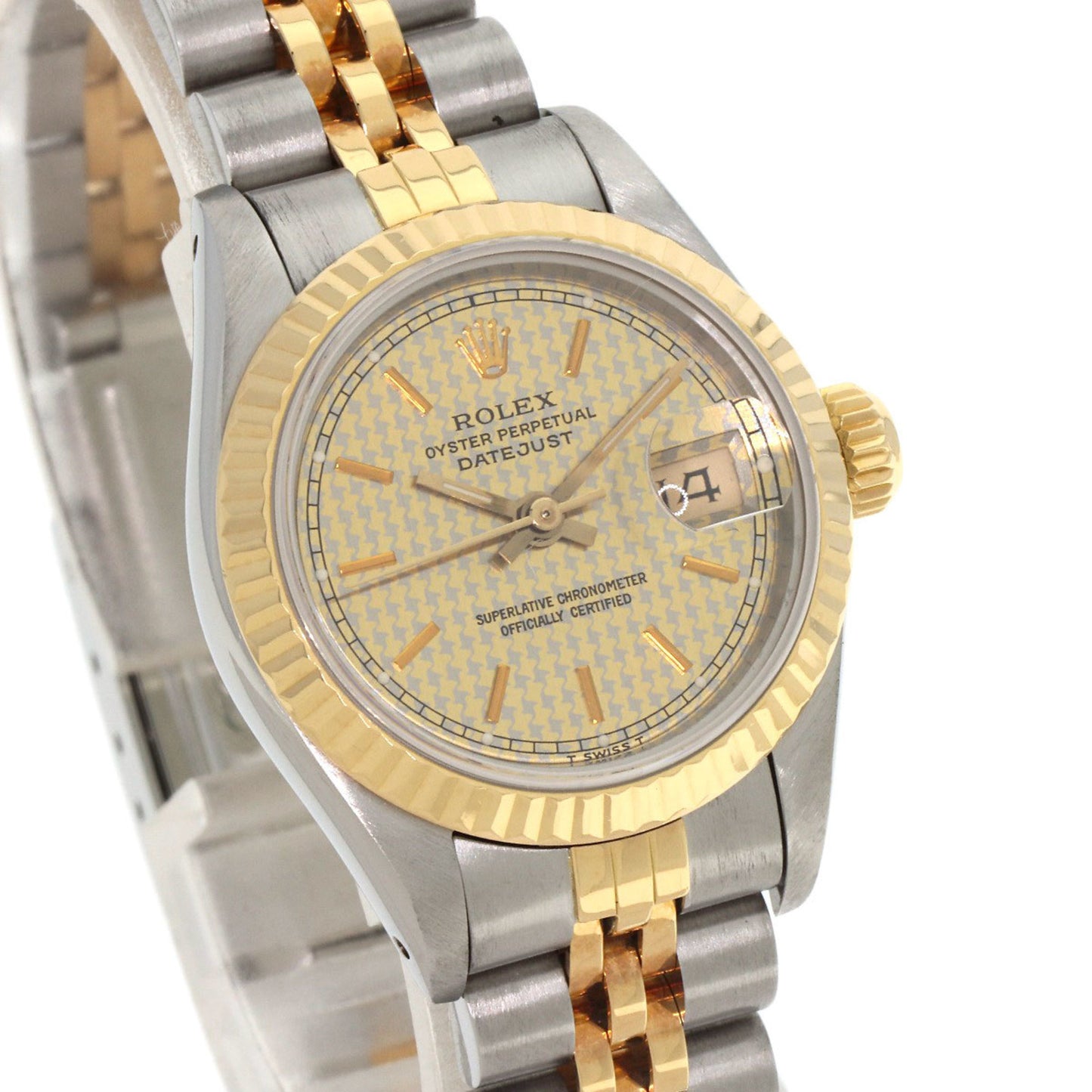 Rolex 69173 Datejust Houndstooth Watch Stainless Steel SSx18KYG Ladies ROLEX