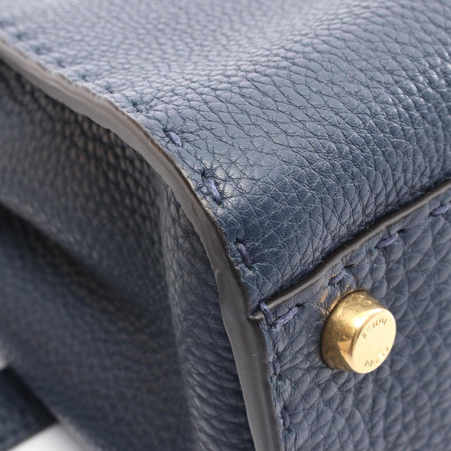 Fendi Peekaboo Essential Handbag, Leather, Women's, Navy, 8BN302