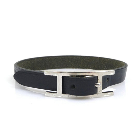 Hermes Hermès Api Leather Bracelet in Black and Silver (Women's) e60867a