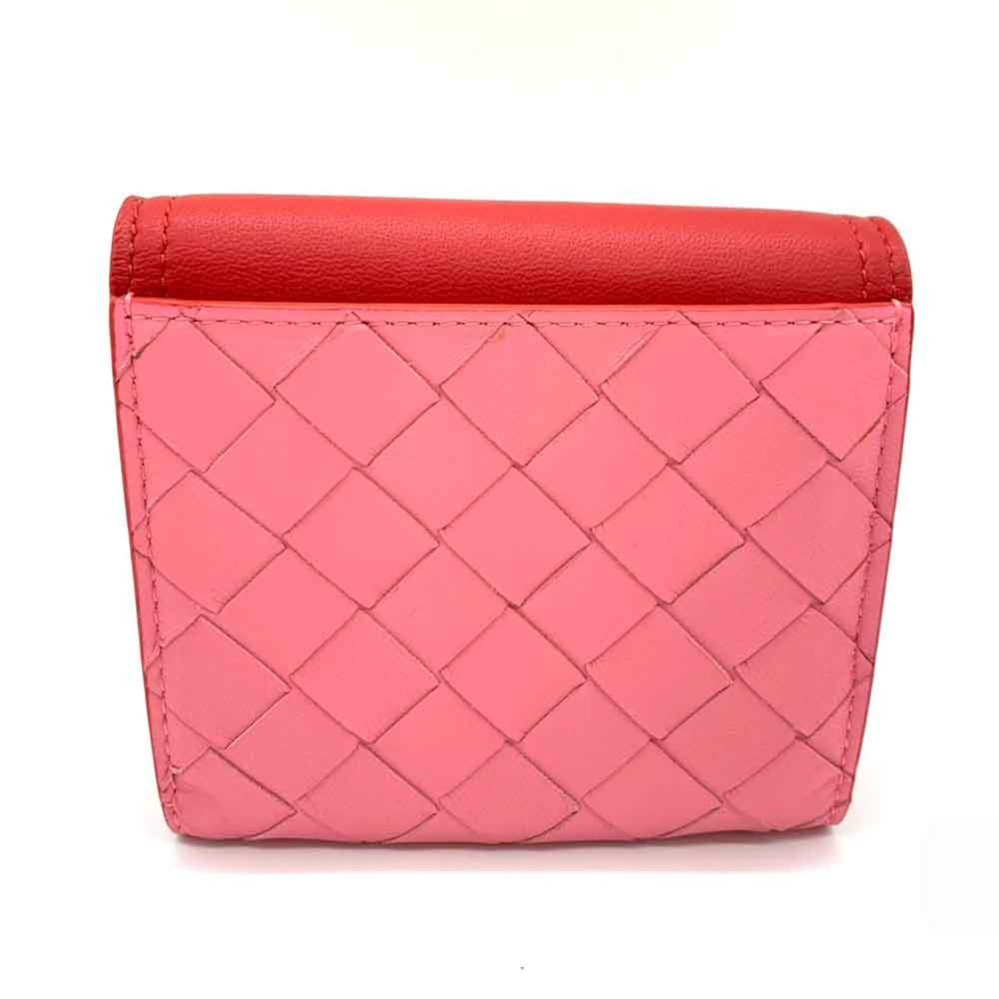 Bottega Veneta Nappa Bi-fold Wallet Intrecciato Compact Red x Pink 577841 V0EKK 8929 BOTTEGA VENETA