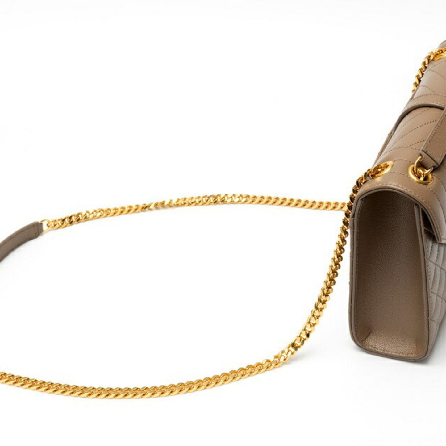 Saint Laurent SAINT LAURENT Envelope Medium Chain Shoulder Bag 600185 Grain de Poudre Quilted Leather Greige S-158096