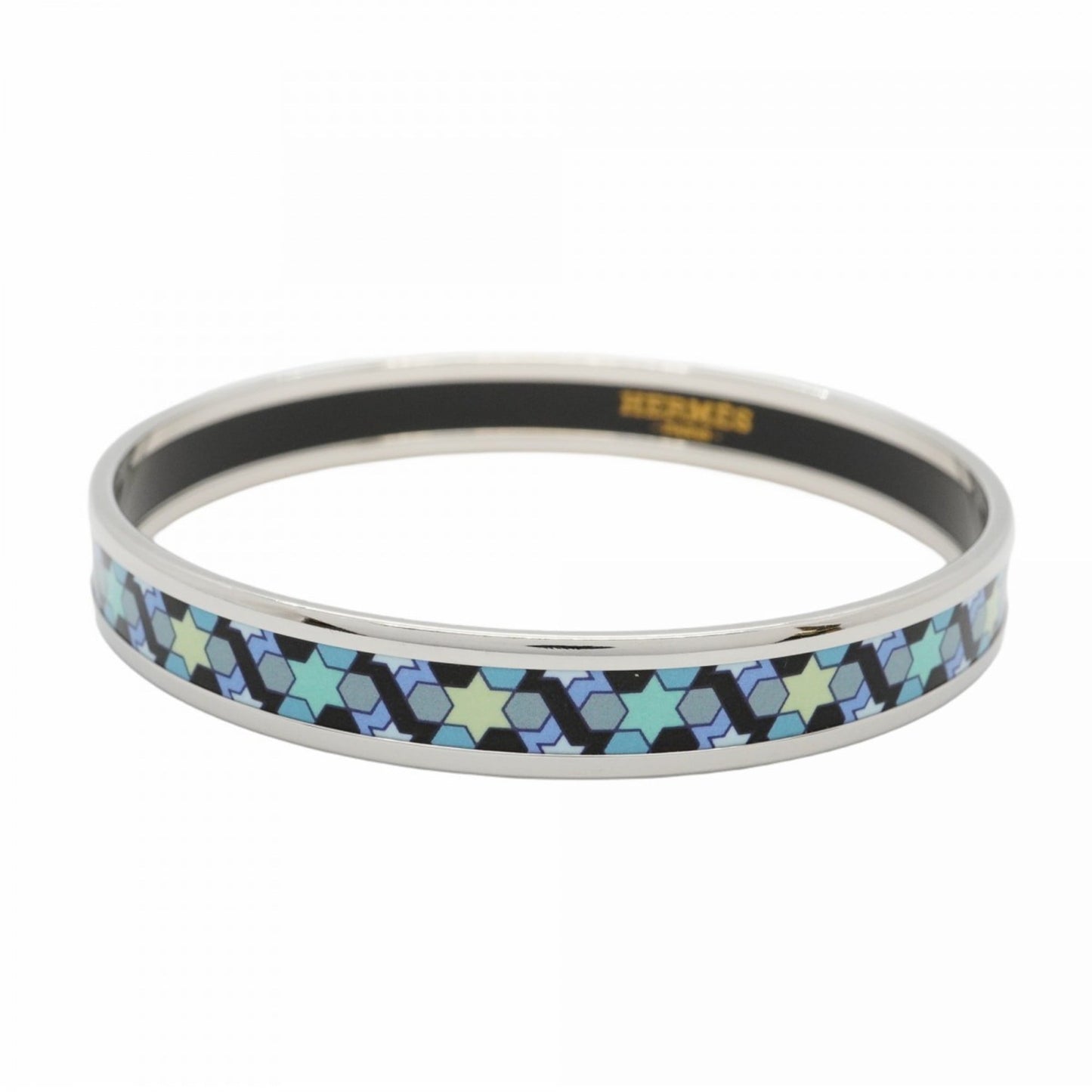 Hermes bangle, enamel PM, metal, cloisonné, silver, blue, multicolor, women's