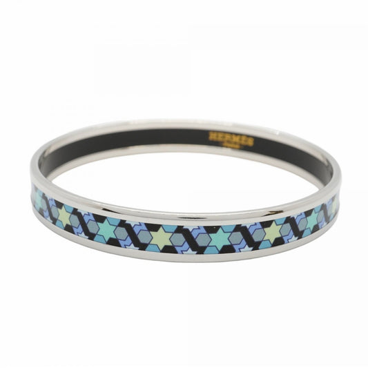 Hermes bangle, enamel PM, metal, cloisonné, silver, blue, multicolor, women's
