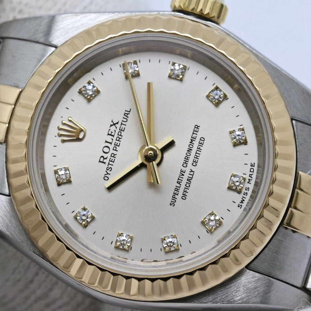 ROLEX Oyster Perpetual 11P Diamond 76193G Women's Watch SSx18K Yellow Gold 40581 — Good