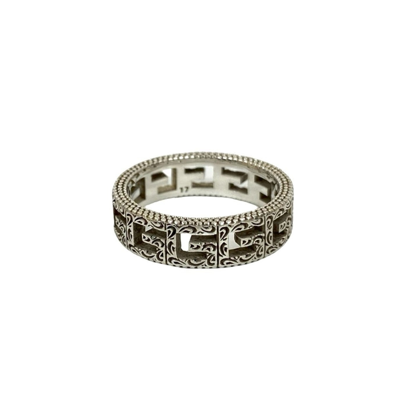 GUCCI Square G Arabesque Sterling Silver Ring, Men's Accessory, 32062