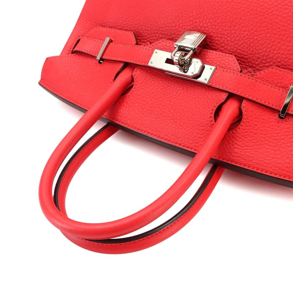 Birkin 30 Hermes HERMES Taurillon Clemence Rouge Pivoine Handbag C Stamp Silver Hardware — Like New