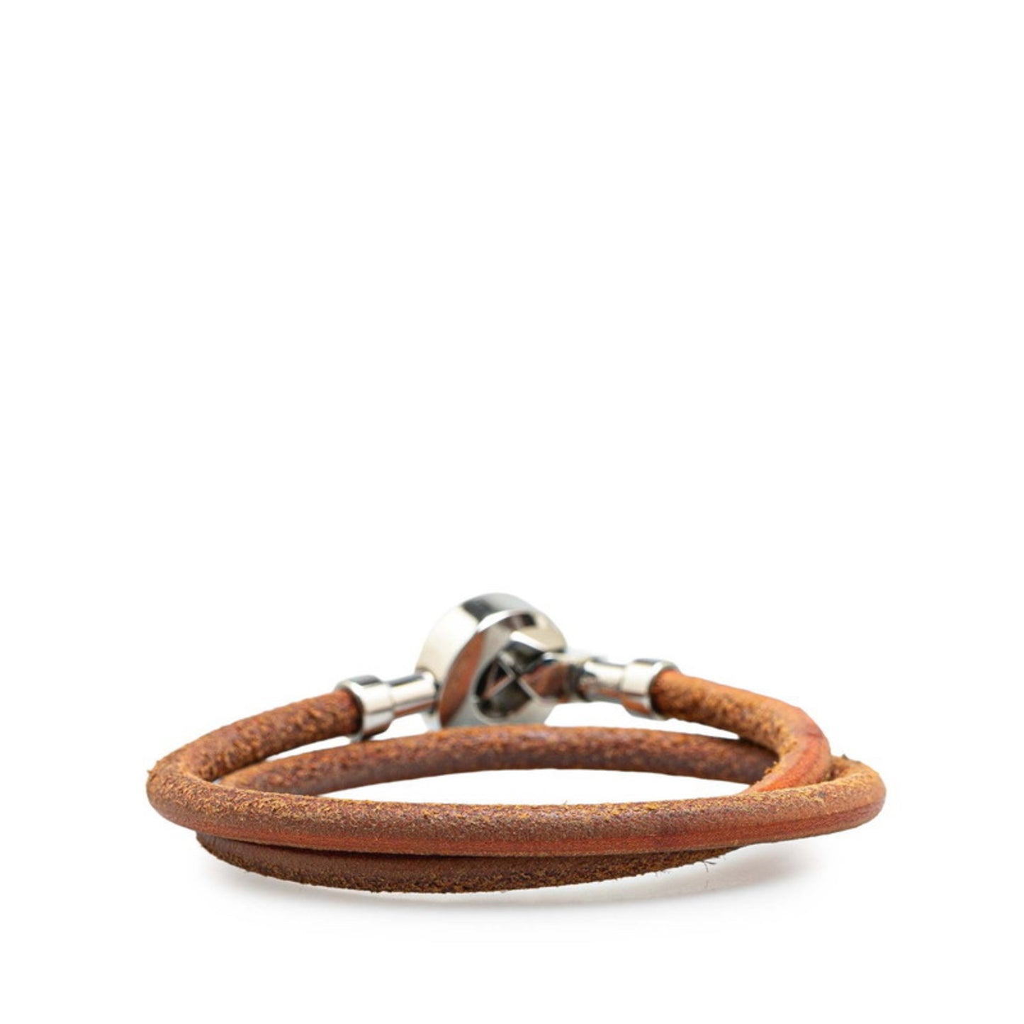 Hermes Lancelot Bracelet Choker in Brown and Silver Leather Metal for Women