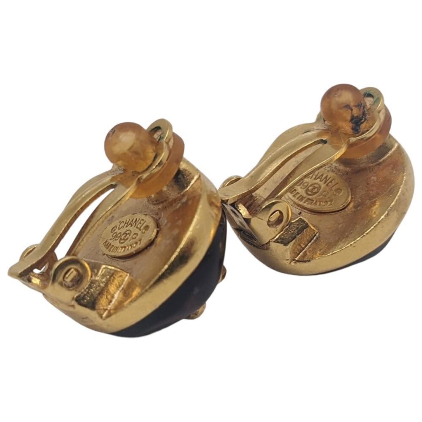 CHANEL Coco Round Earrings with Red Stone, GP 99P, Gold, Red, Women's