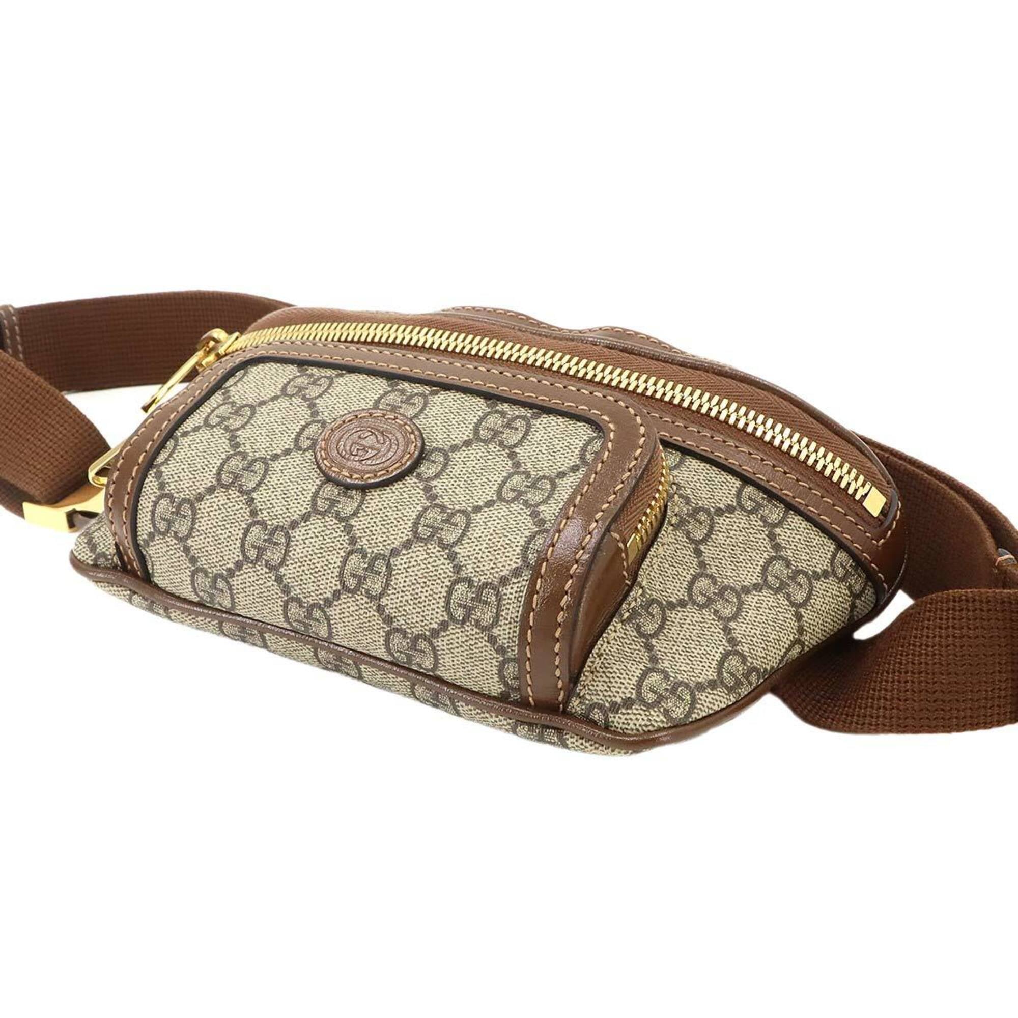 Gucci Interlocking G Belt Bag, Waist Handbag, Pouch, GG Supreme Leather, Beige/Brown, 682933, Gold Hardware — Like New